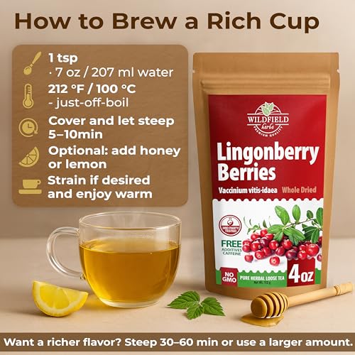 Image of 4 oz. Cowberry Lingonberry Whole Berries Tea (Vaccinium vitis-idaea L) - 113g Dried Lingonberry Tea Arandano Rojo Entero Seco