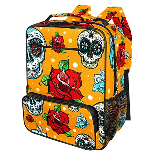 Sac à dos d'école motif tête de mort orange pour transporter vos cours sans fatigue