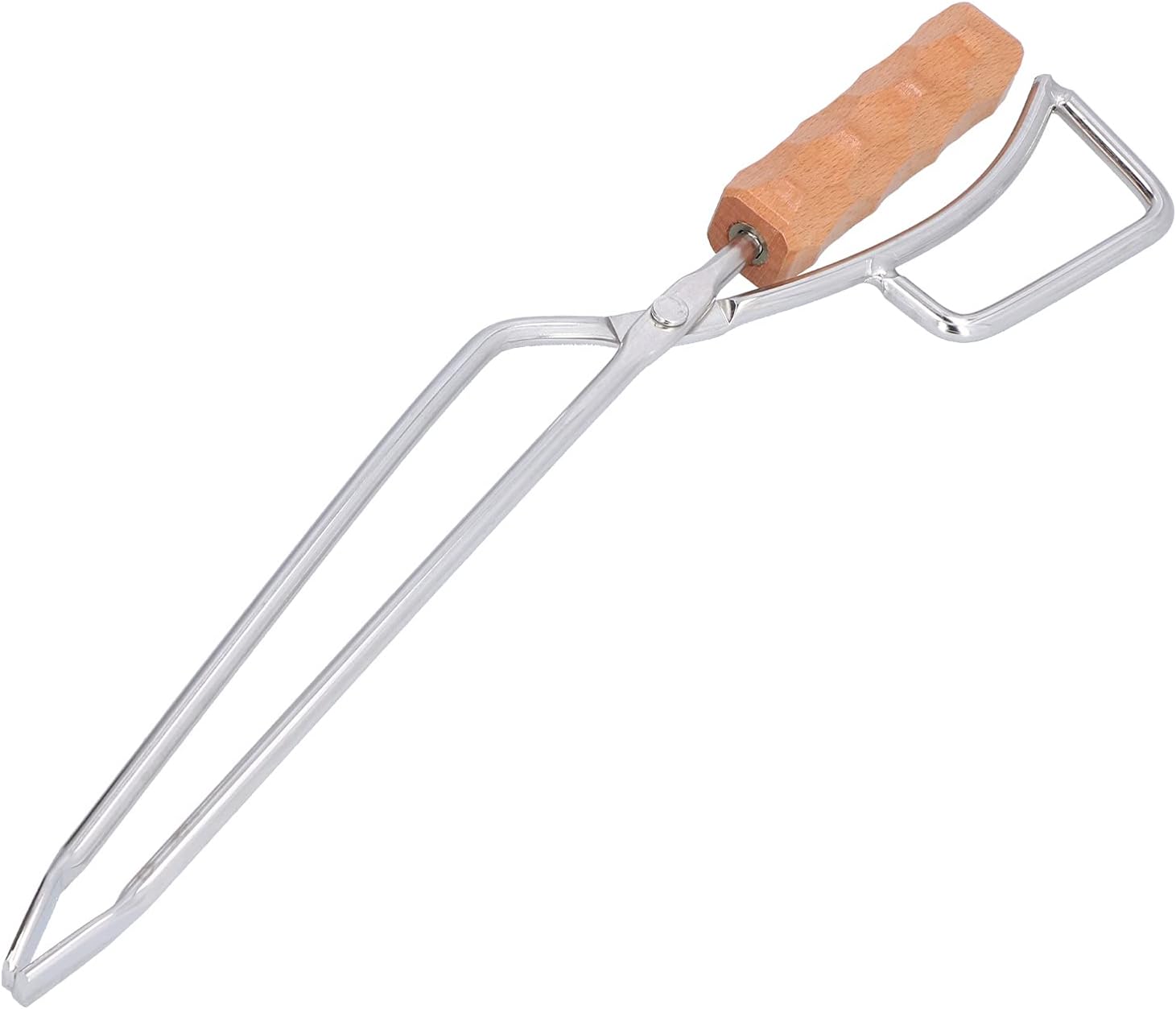 Log Tongs with Beech Wood Handle, Stainless Steel Fire Tong, High Temperature Resistance Fireplace Charcoal Tong for Outdoor Camping Picnic Barbecue Grill