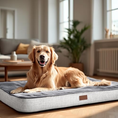 Deconovo Orthopedic Dog Bed for Medium & Large Dogs – Supportive Memory Foam with Washable Cover, Non-Slip Base – Comfort for Senior, Arthritic & Active Pets, Light Grey, 36' Lx27 Wx3 Th