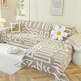 OstepDecor Boho Sectional Couch Covers 2 Pieces, L Shaped Sofa Cover, Chenille Couch Cover for Dogs Washable, Couch Cover Blanket, Sofa Slipcover for 2-3 Cushion Couch (71'x118'+91'x134', Khaki)