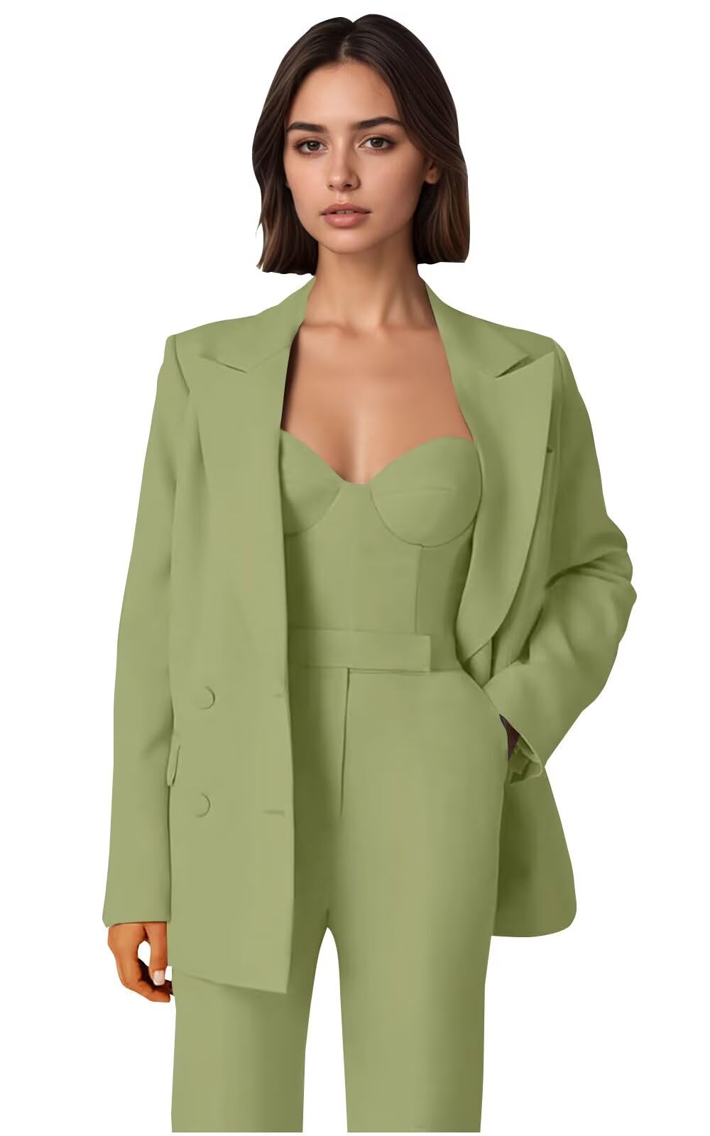 Womens 3 Piece Suit Slim Fit Double Breasted Suits for Women Peak Lapel Business Office Set Tuxedo Set
