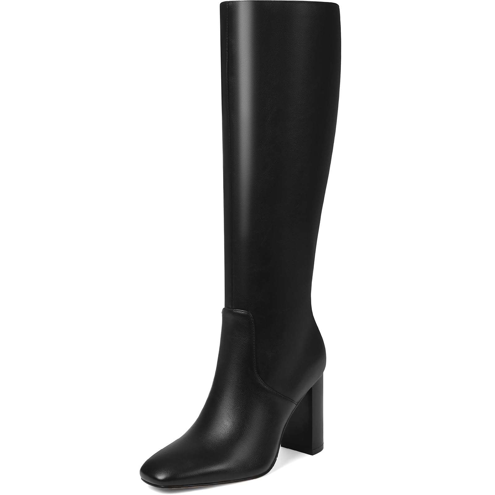 Knee High Boots for Women Chunky Heel Faux Leather Boots Womens Comfortable Square Toe Shoes Long Tall Boots