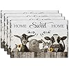 Farmhouse placemats set of 4 funny animal table mats black and white washable place mats for party kitchen dining decoration 12×18 inch  urban country home decor
