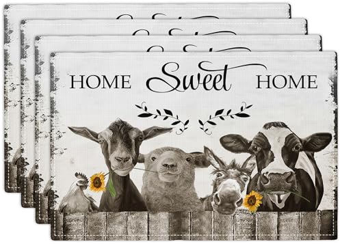 Farmhouseplacematssetof4funnyanimaltablematsblackandwhitewashableplacematsforpartykitchendiningdecoration12x18inch Urban Country Home Decor Farmhouse placemats set of 4 funny animal table mats black and white washable place mats for party kitchen dining decoration 12×18 inch urban country home decor