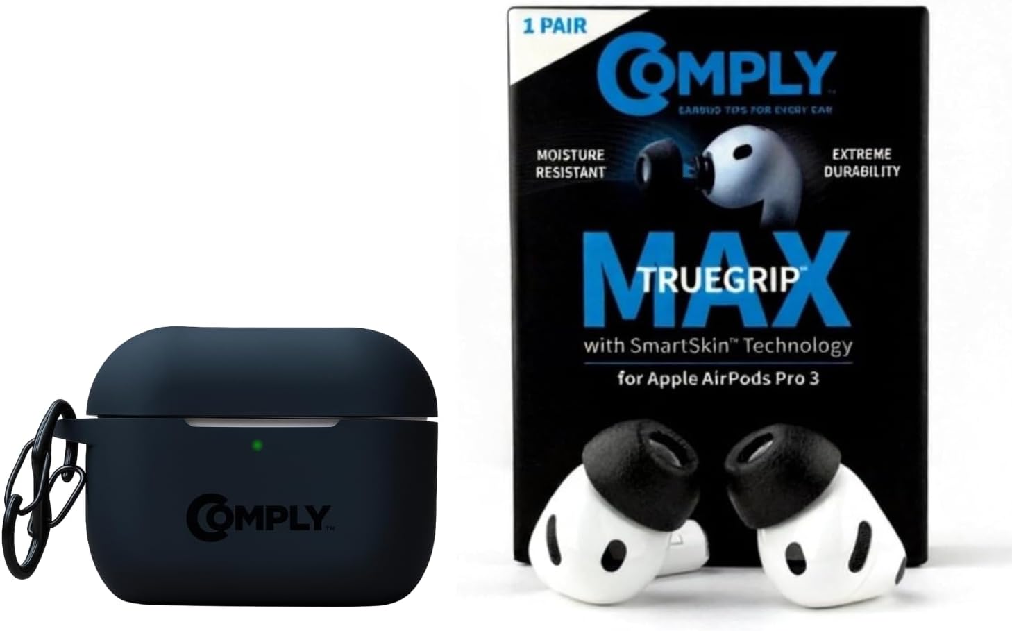 Comply Silicone Protective Case Bundle with TrueGrip MAX Premium Memory Foam Replacement Earbud Tips for Apple AirPods Pro Gen 3, Black, Medium, 1 Pair, Durable Protective Cover for Wireless Earbuds