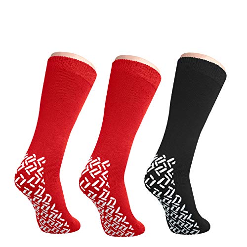 Pack of 3 Pairs - XXXL Non-Skid Bariatric Extra Wide Slipper Socks for People With Swollen feet Diabetes & Edema (2 Red 1 Black)