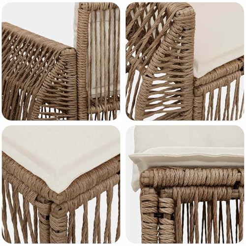 Sofa exterior de esquina de acero con ratán beige e impermeable para terraza 8