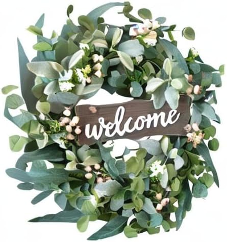 Idyllic Berries Eucalyptus Wreaths for Front Door, 20" Artificial Spring Summer Green Leaf Wreath for Farmhouse Wall Wedding Decor Window Front Porch Decor - Image 8