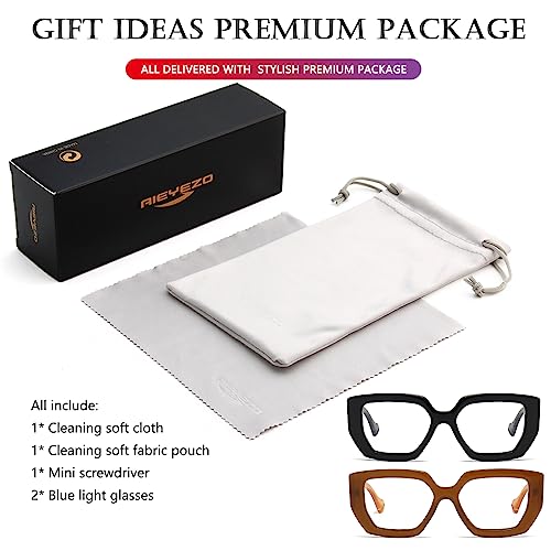 Image of AIEYEZO Thick Frame Blue Light Glasses Men Women, Fashion Square Computer Eyeglass Anti Eyestrain & Prevent Headache