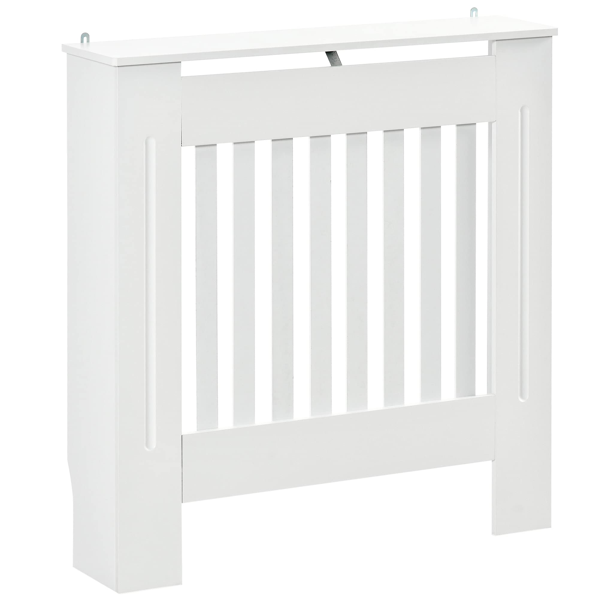 HOMCOM Copritermosifone in Legno Bianco per Caloriferi e Radiatori, Copri Termosifone Moderno con Anti-ribaltamento, Doghe e Piano d'Appoggio, 78x19x81cm