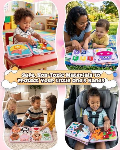 Image of Montessori Busy Book, 8-Page Sensory Activity Toy, Rabbit | 8 sensory pages, Fine motor and dressing practice, Portable travel toy, Birthday gift for boys and girls
