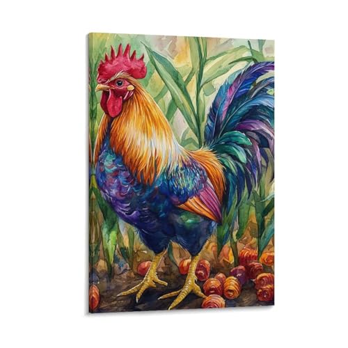 Coq murale décoration maison peinture sur toile 50x75cm