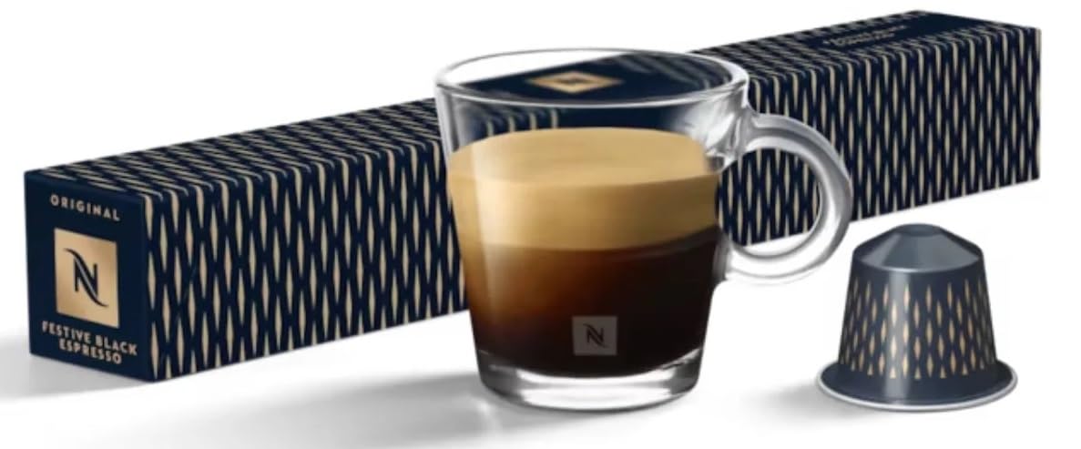 Nespreso Festive Black Espresso is a Limited-edition Coffee Blend Designed to Bring a Touch of Holiday Cheer to Your Cup. This Festive Blend 10 Pods 50g (B0CRRV9L5V) Amazon Price History, Amazon Price Tracker