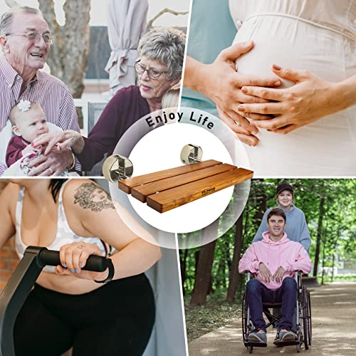 20" Folding Teak Shower Seat Wall Mounted,Fold Down Shower Seat,Foldable Shower Bench,Home Care Teak Shower Seat Bench For Inside Shower,Folding Shower Seat Bench,Wall Mount Shower Seat Bench Chair #TOP6