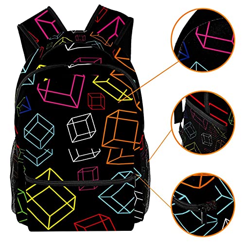 Sac à dos cubique à poches multiples et design géométrique coloré