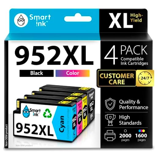 Smart Ink Compatible Ink Cartridge Replacement for HP 952XL 952 XL (4 Combo Pack) to use with OfficeJet Pro 8710 8720 7740 8210 8715 7720 8702 8725 8740 8730 8700 8200 (Black, Cyan, Magenta, Yellow)
