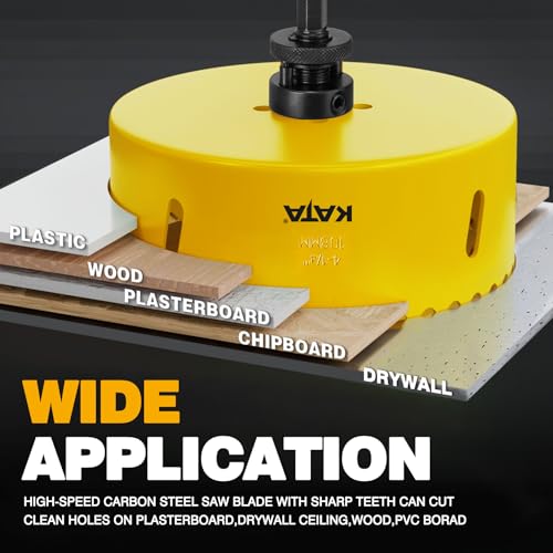 Image of KATA 4-1 /4 Inch Hole Saw with Silicone Dust Bowl for Recessed Lighting | 4.25 inch Hole Saw with Clear Smooth Bowl Helps Catch Drywall Dust for Smaller Ceiling, Can Light, Vent and Wood Repair Cutouts