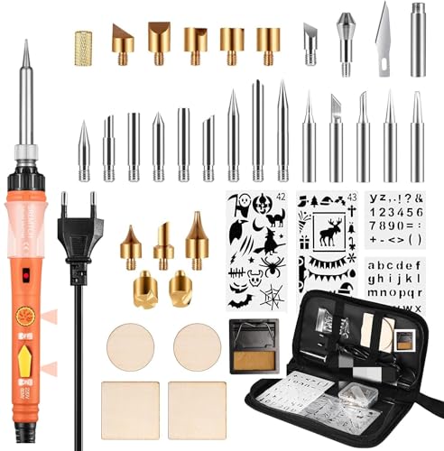 Kit Pirograbador de Madera SREMTCH, 41pcs Kit Pirograbdores Electrico con Temperatura Regulable 200-450°C, Soldador Pirografo Electrico Profesional Herramientas Para Manualidades Madera,Cuero,Grabado