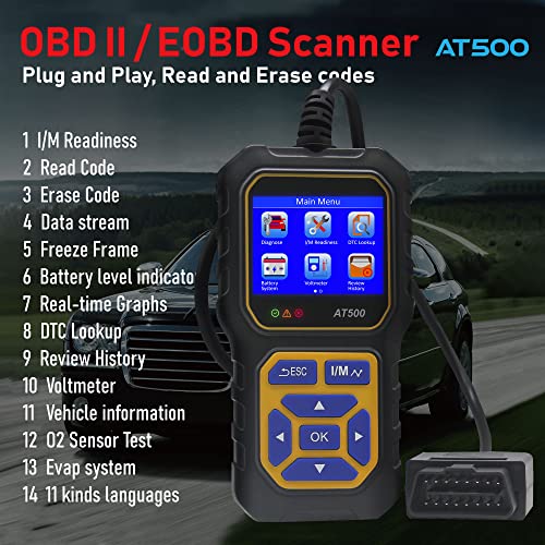 Kairiyard Obd2 Scanner, At500 Obd2 Scanner Diagnostic Tool Car Engine Fault Code Reader & Erase Check Engine Light Car Scan Tools For Most Obdii Protocol Cars Since 1996 #TOP2
