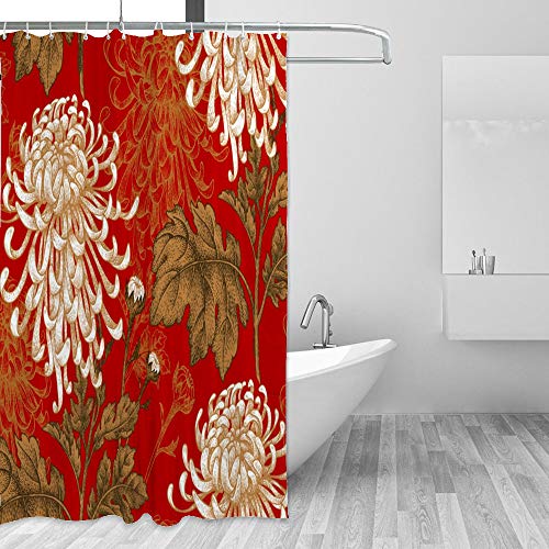 Rideau de douche blanc imperméable chrysanthème lavable en machine polyester 72x72