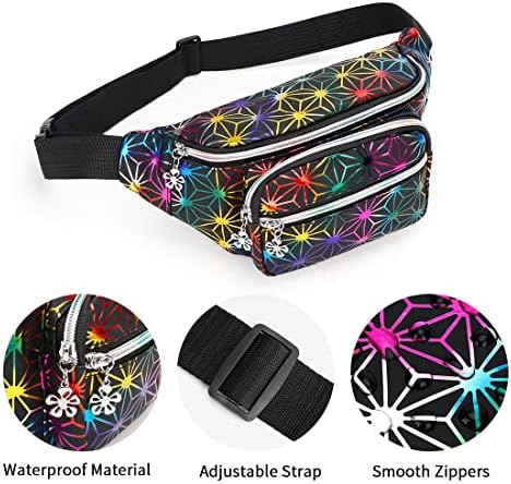 Estwell Bum Waist Bag for Women Men Festival Fanny Pack Fashion PU Leather Waist Pack Ladies Girls Waterproof Shiny Bumbags with 4 Zipper Pockets, Black