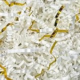Easter Basket Grass White Grass Crinkle Cut Paper, 4oz White Gold Shred Paper Filler Bridesmaid Proposal Gift Box Stuffing Basket Filler Gift Wrapping Easter Decorations Christmas Gift Package Grass(NO Easter Eggs)