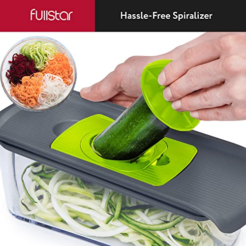 Fullstar-Mandoline-Slicer-for-Kitchen-Fruit-Cutter-Cheese-Grater-Cucumber-Slicer-Veggie-Spiralizer-Food-Cutter-Kitchen-Gadgets-with-Safety-Glove-6-in-1-GrayGreen