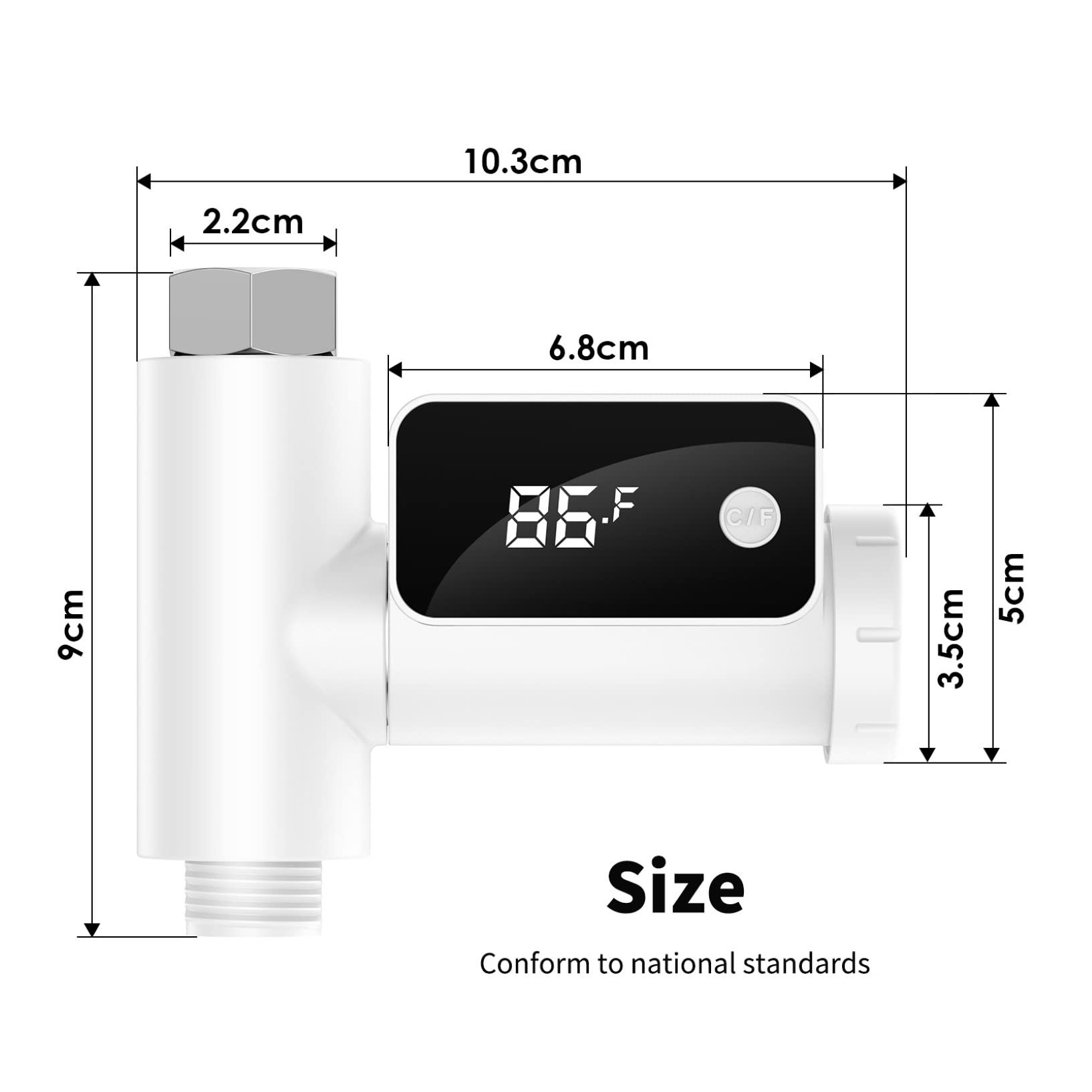 Termometro per Doccia con Acqua Domestica con Display A LED, 5~85℃ Termometro per Acqua Bagno per Bambini Schermo Girevole con Display Celsius/Fahrenheit (Color : White, Size : 10.3 * 9 * 5cm)