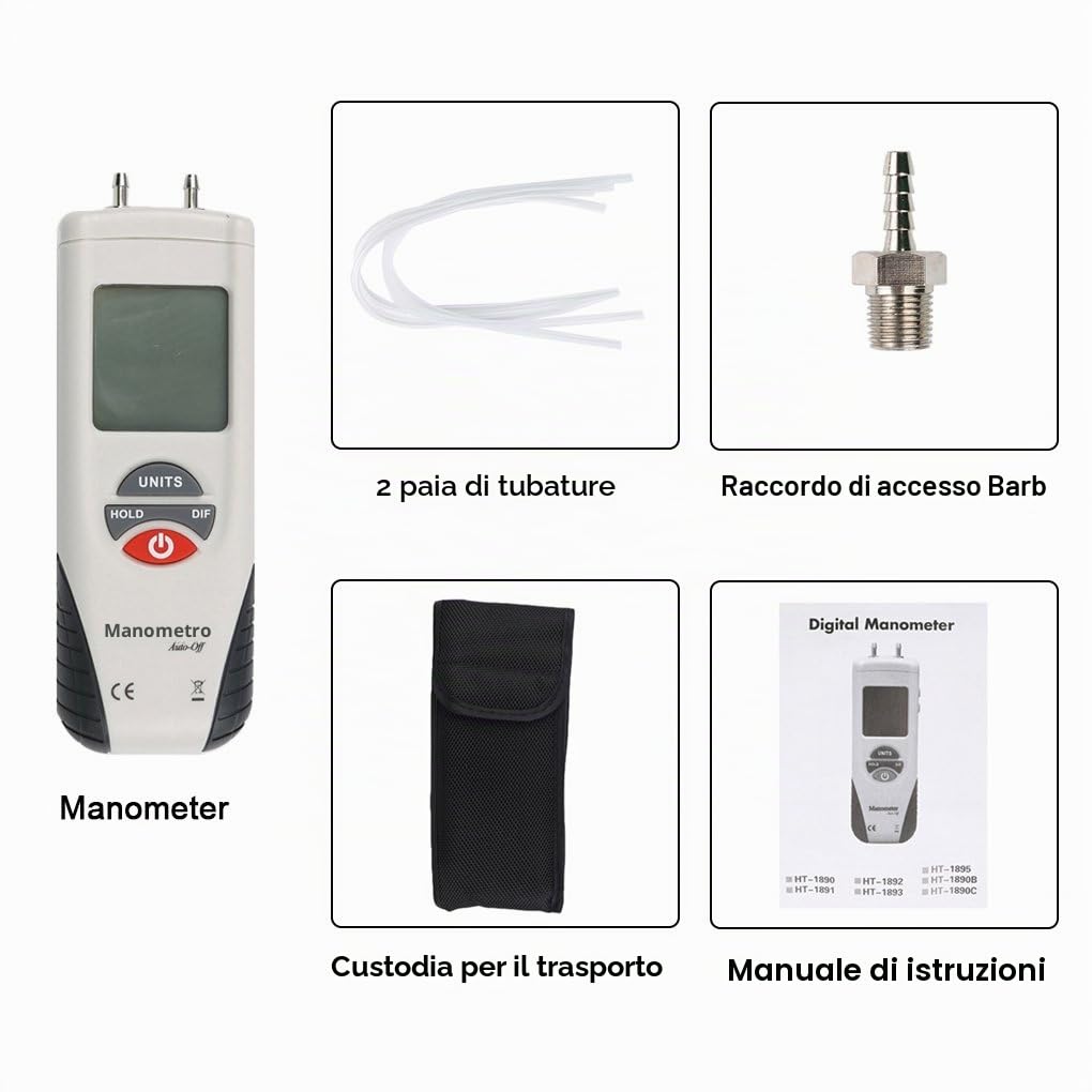 Mengshen Manometro digitale, Professionale Misuratore della pressione atmosferica digitale& Manometro differenziale - ± 13,79kPa / ± 2 psi, M1890