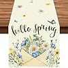 Amazon.com: Linen Watercolor Floral Butterfly Hello Spring Table Runner ...