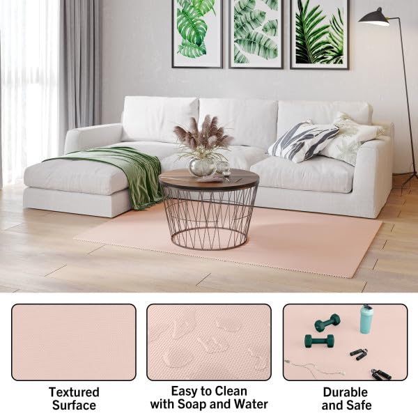 Image of Foam Floor Tiles - 48sqft Soft Nontoxic Baby Play Mat - Interlocking Puzzle Mat for Baby, Kids Playroom, or Home Gym Flooring by Stalwart (Light Pink)