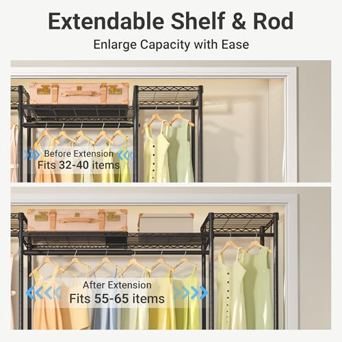 VIPEK-X30-Expandable-Clothes-Rack-Adjustable-from-5-to-611-950lbs-Capacity-Heavy-Duty-Portable-Closet-Wardrobe-with-4-Hanger-Rods-7-Wire-Shelves-Metal-Closet-System-for-Reach-in-Closet-Black