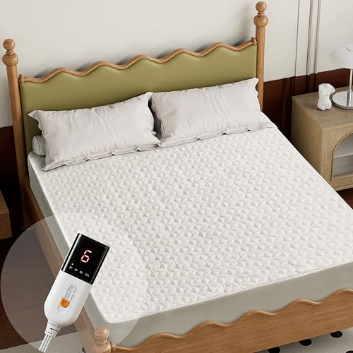 Gotcozy Heated Mattress Pad Twin Size - Electric Mattress Pad Fit up to 15‘’ with 6 Heat Setting & 10 Hour Auto Off ETL Certified Machine Washable(White)