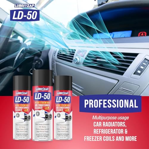 Image of Lubrizap LD-50 AC Foam Cleaner Spray for Split, Window AC & Car AC | Cleans Coils, Vents & Ducts | Removes Dust, Mold, Odors & Bacteria | Restores Cooling & Fresh Lemon Air | 200ml | Formulation 100X