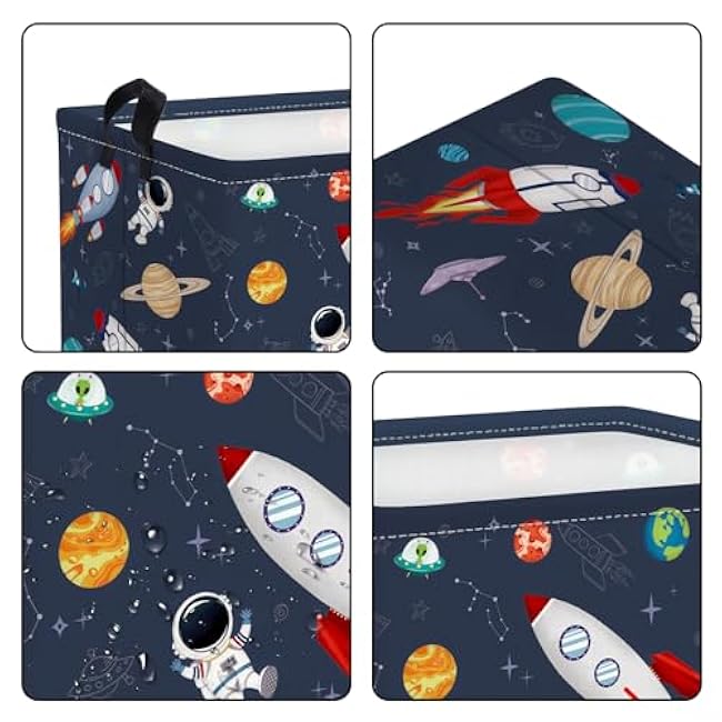Clastyle Rocket Astronaut Shelf Basket for Boys Cosmic Planet Universe Blue Storage Bin Rectangle Clothes Books Toy Storage Cube, 36L