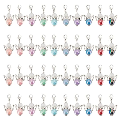 Hobbiesay 40 Uds 10 Colores Ángel Cuentas Colgantes De 38mm - Colorido Ala De Ángel Acrílico Clip-On Charms Con Cierres De Garra De Langosta Para Joyería