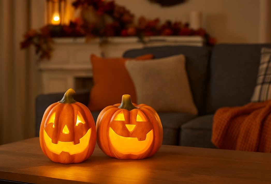 2 luci a vento in terracotta XXL B44 arancione Halloween zucche Zuco decorazione autunnale zucca decorazione da tavolo portacandele antivento