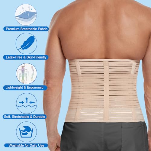 Gepoetry Abdominal Binder, 12-Inch Wide Elastic Belly Wrap for Men and Women, Abdominal Binder Post-Surgery, Stomach Compression Garment for Hernia Surgery, Natural Birth, Abdominal Injuries(Beige,L)