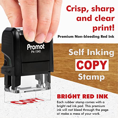 Promot Copy Self Inking Rubber Stamp - Refillable Stampers For Office - Business, Accounting, Bookkeeping, Coding, Legal, Notary, Work, Ordering, Inventory Stamps - Red Ink #TOP1