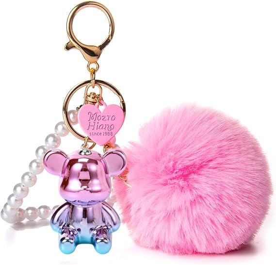 Guidre Llavero de oso, llavero con bonito peluche suave, diseño de oso de la guarda en 3D, idea de regalo, llavero pequeño para llaves y mochilas decoración, Rosa+ Transparente, L