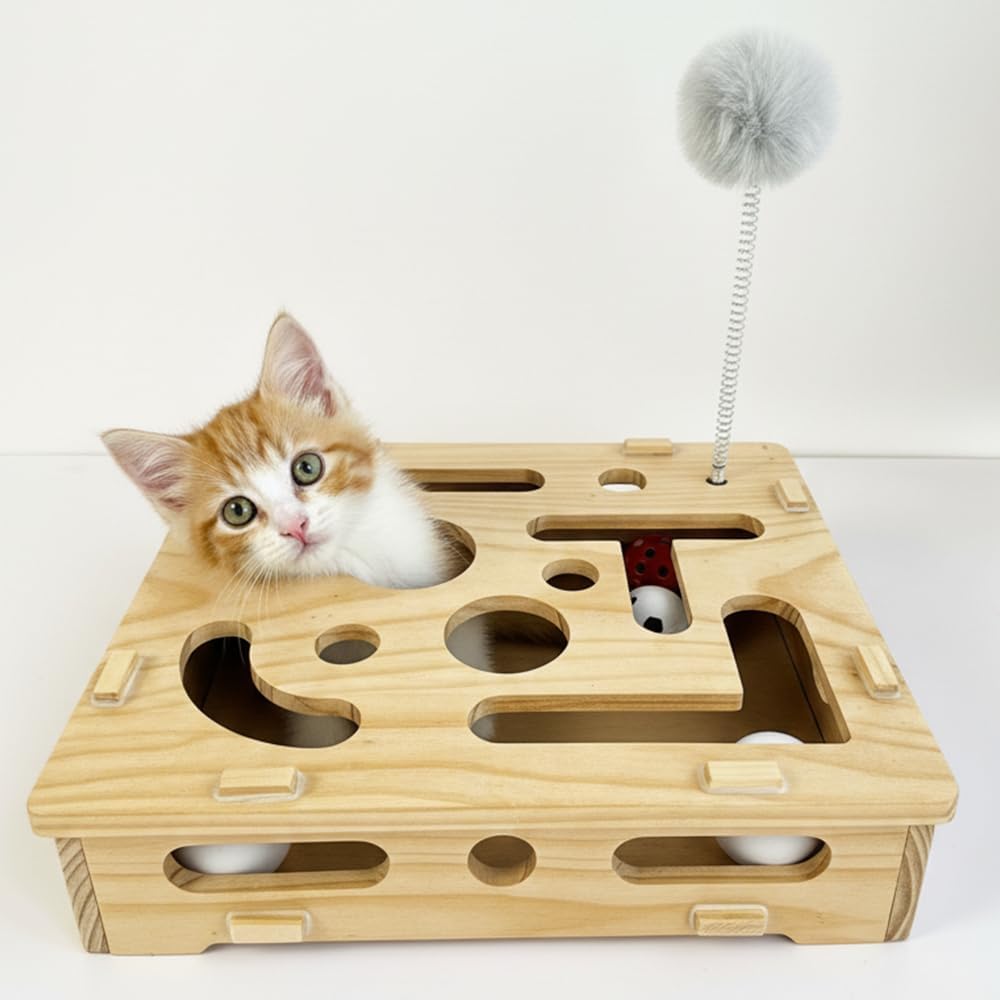 Cat Scratch Puzzle Enrichment Box, 2026 New Cat Nail File Enrichment Box, Round Wooden Cat Nail File Box, Cat Scratch Nail File Enrichment Box with Sandpaper Inside for Cats Indoor Boxes Game