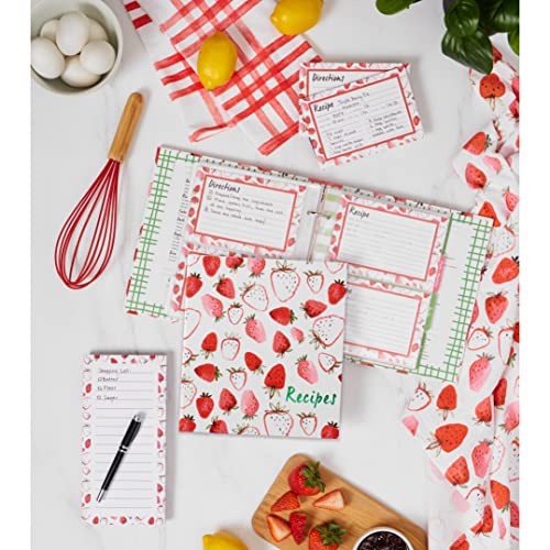 C.R. Gibson Cartões e suporte para receitas de campos de morango, padrão, multicolorido