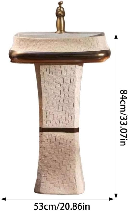 Pedestal Sinks Carved Stone Wash Basin Bathroom Courtyard Retro Outdoor Sink (A)