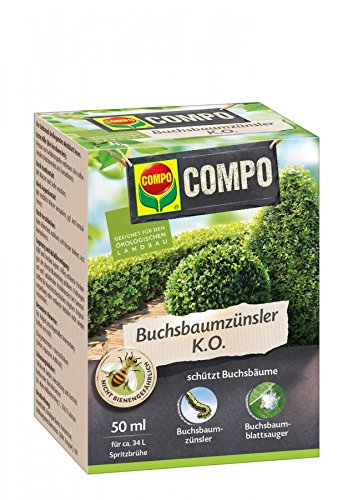 Compo Boj zünsler K.O. – Pulverizador – Ayuda rápida para plagas en boj – Concentrado con Vaso dosificador – para Plantas sanas – 50 ml