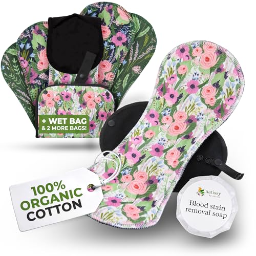 Image of Organic Cotton, High Absorbency Reusable Period Pads for Heavy Flow (6 Pack L+XL) - Leak Proof & Odor Free Cloth Pads for Women - High-Temp Washable, Breathable & Skin-Safe for Menstrual Comfort
