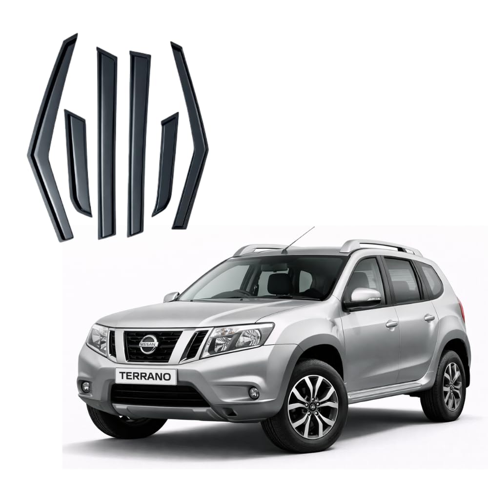Riax Accessories (Terrano Car) Door Visor | Black Window Rain Visor | Side Door Wind Deflector | Rain Guard for SUV | Car Side Window Visor | Set of 6