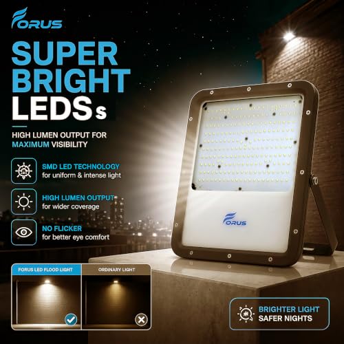 Image of Forus 150W LED Flood Light 4-Yr Warranty, IP67 Waterproof Outdoor LED Floodlight, High Mast Focus Natural White, Energy Efficient Halogen Replacement for Factory, Garage, Parking, Garden, Shop (1 PC)