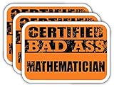 (x3) Certified Bad Ass Mathematician Stickers | Cool Funny Occupation Job Career Gift Idea | 3M Sticker Vinyl Decal for Laptops, Hard Hats, Windows, Cars