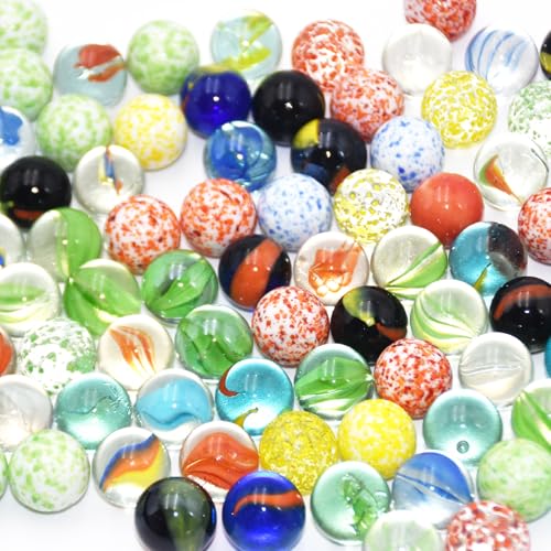 SHENSAIGO 100 pièces Billes de verre en verre, Petites billes de verre, 16 mm Billes colorées, Boules de verre, Billes de verre aux yeux de chat colorées pour jeu de billes, piste de billes, parcours